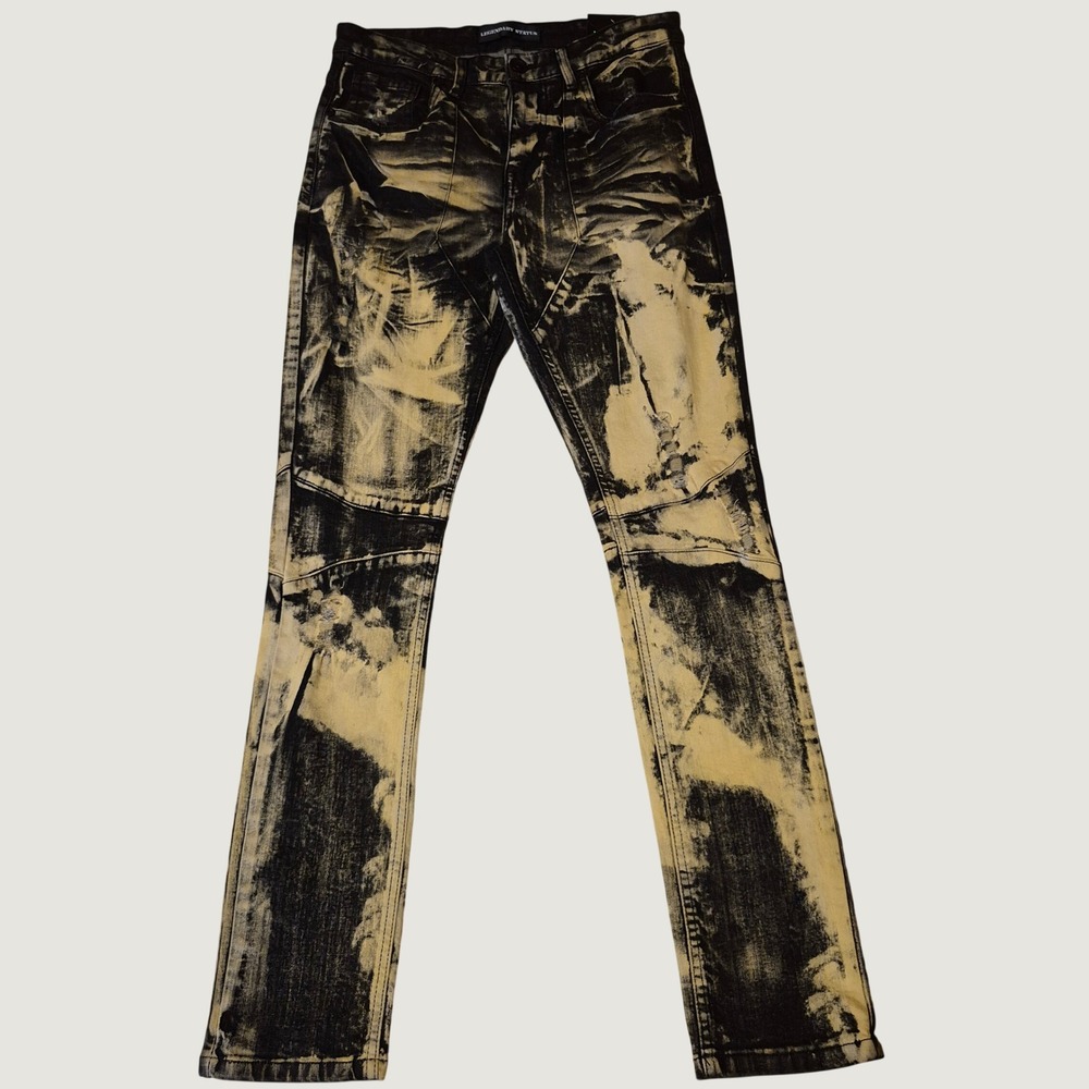 Legendary Status Jeans Mens 30x32 Black Bleach Wash Distressed Skinny Y2K Moto
